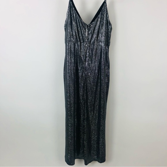 NWT Bar III Silver Metallic Faux Wrap Dress Flowy V-Neck Cocktail Party Dress - Picture 12 of 14